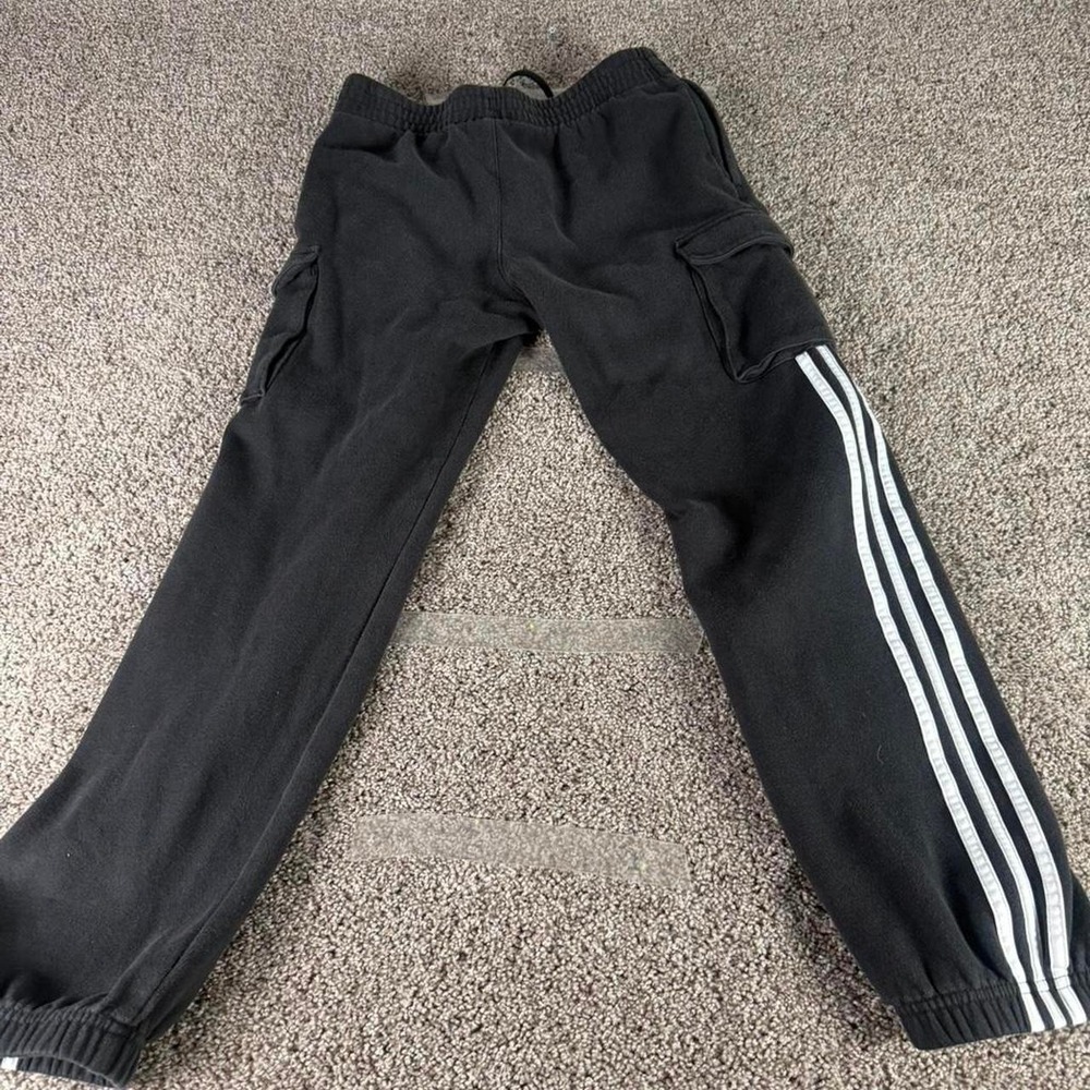 Adidas Mens Black Fleece Cargo Sweatpants 3 Stripe Joggers XL US 18/20‎